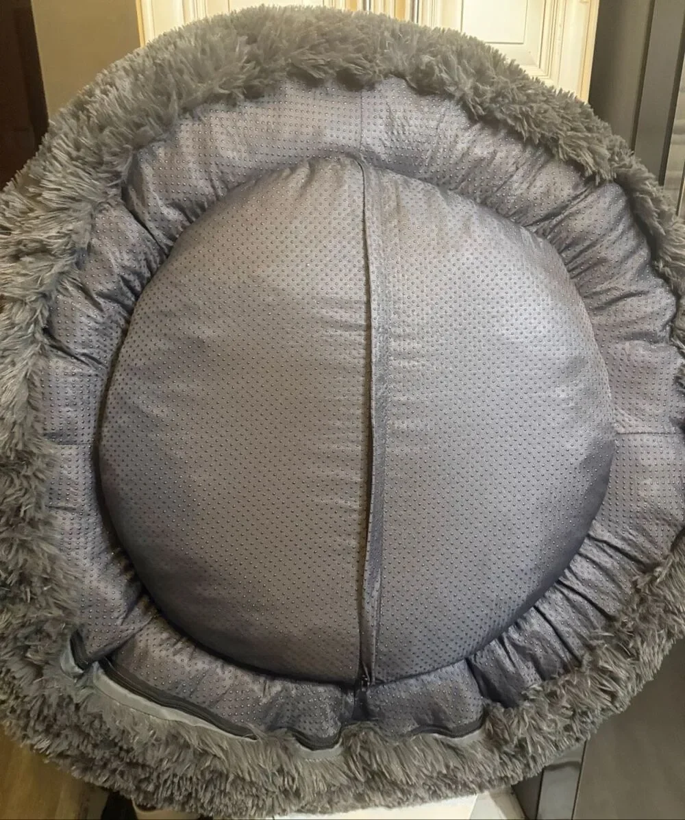 Bedsure Calming Donut Washable Anti-Slip Fluffy Round Dog Pet Bed Large Gray 36